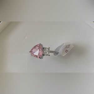 Silver-Tone Ring with Pink and Clear Accents